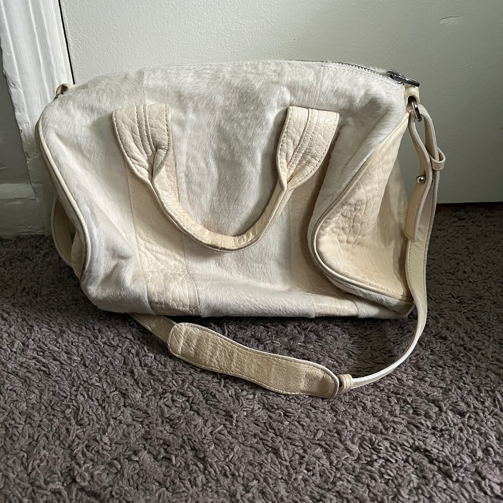 Alexander Wang Rocco Dumbo Pony Hair in White Off Leather Shoulder Bag